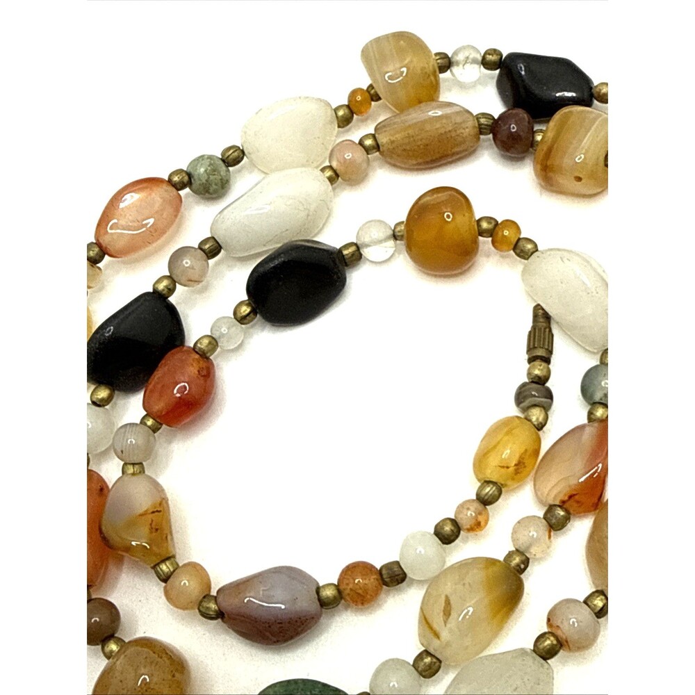 Vintage Semi Precious Stone Bead Necklace Quartz Agates Multicolor 36" Boho - Picture 8 of 9